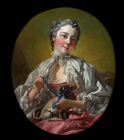 Una giovane donna con un cane carlino da François Boucher